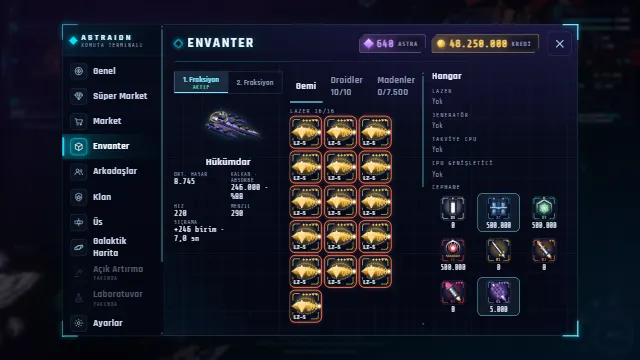 Envanter: gemi yuvaları ve hangar
